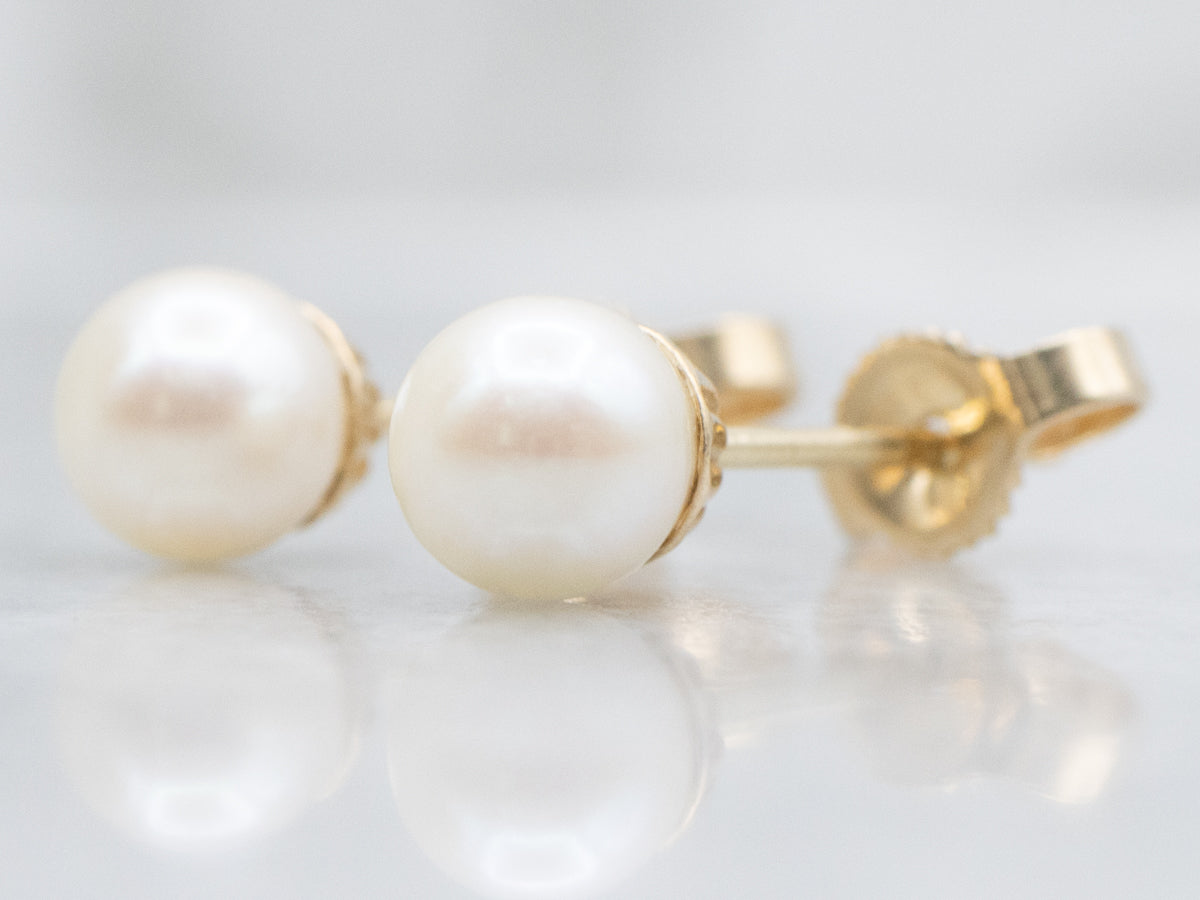 Saltwater Pearl Yellow Gold Stud Earrings