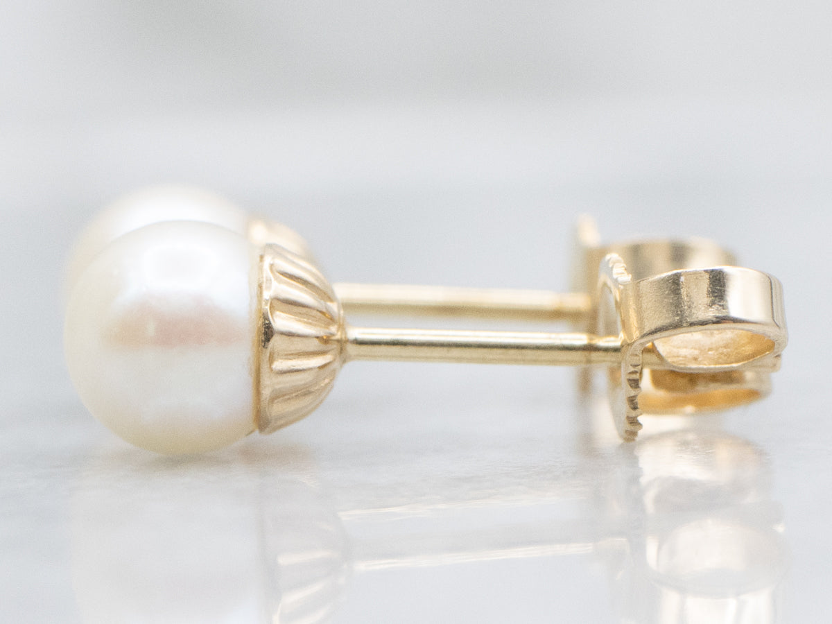 Saltwater Pearl Yellow Gold Stud Earrings