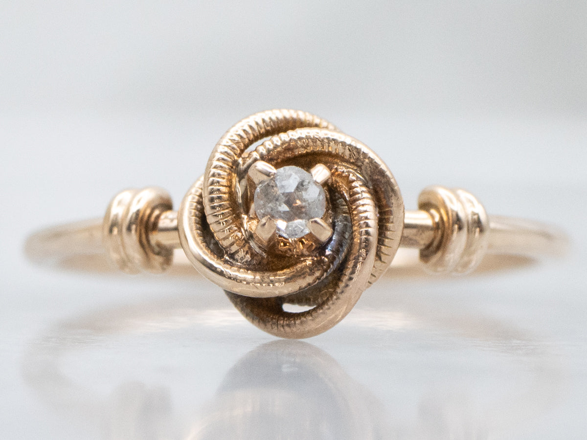 Tiny Antique Old Mine Cut Diamond Lovers Knot Ring