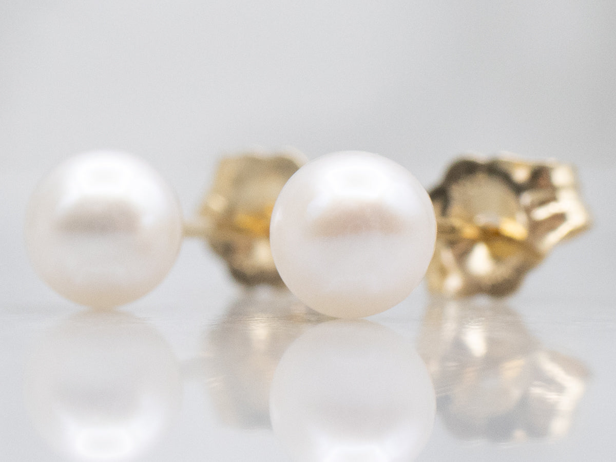 Saltwater Pearl Yellow Gold Stud Earrings