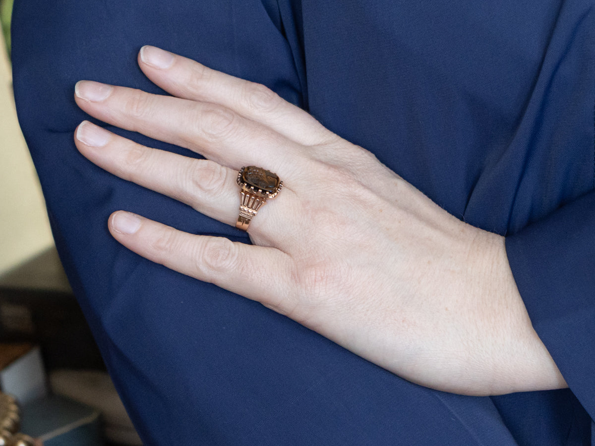 Tiger's Eye Cameo Antique Rose Gold Statement Ring