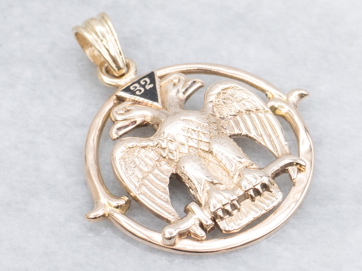 Scottish Rite Freemasonry Double Headed Eagle Gold Pendant