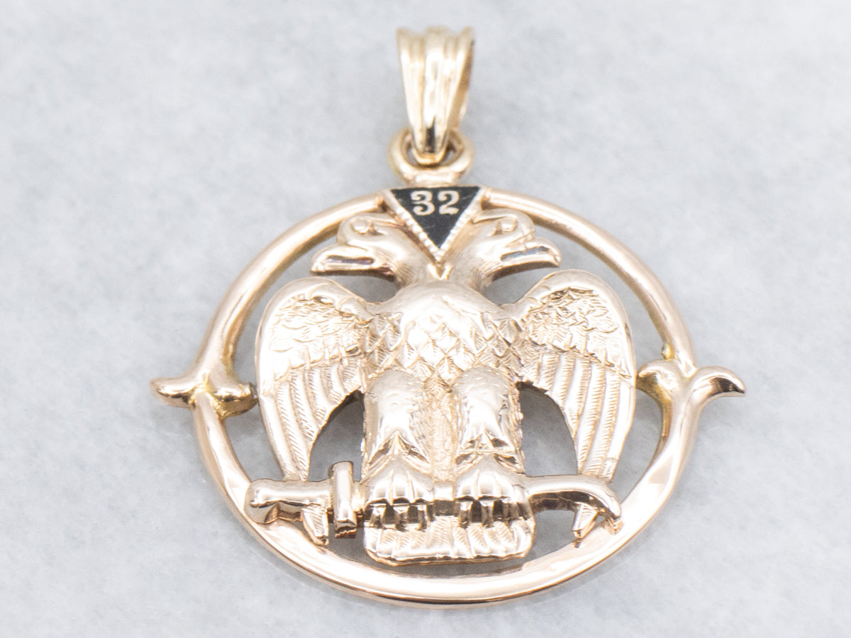Scottish Rite Freemasonry Double Headed Eagle Gold Pendant
