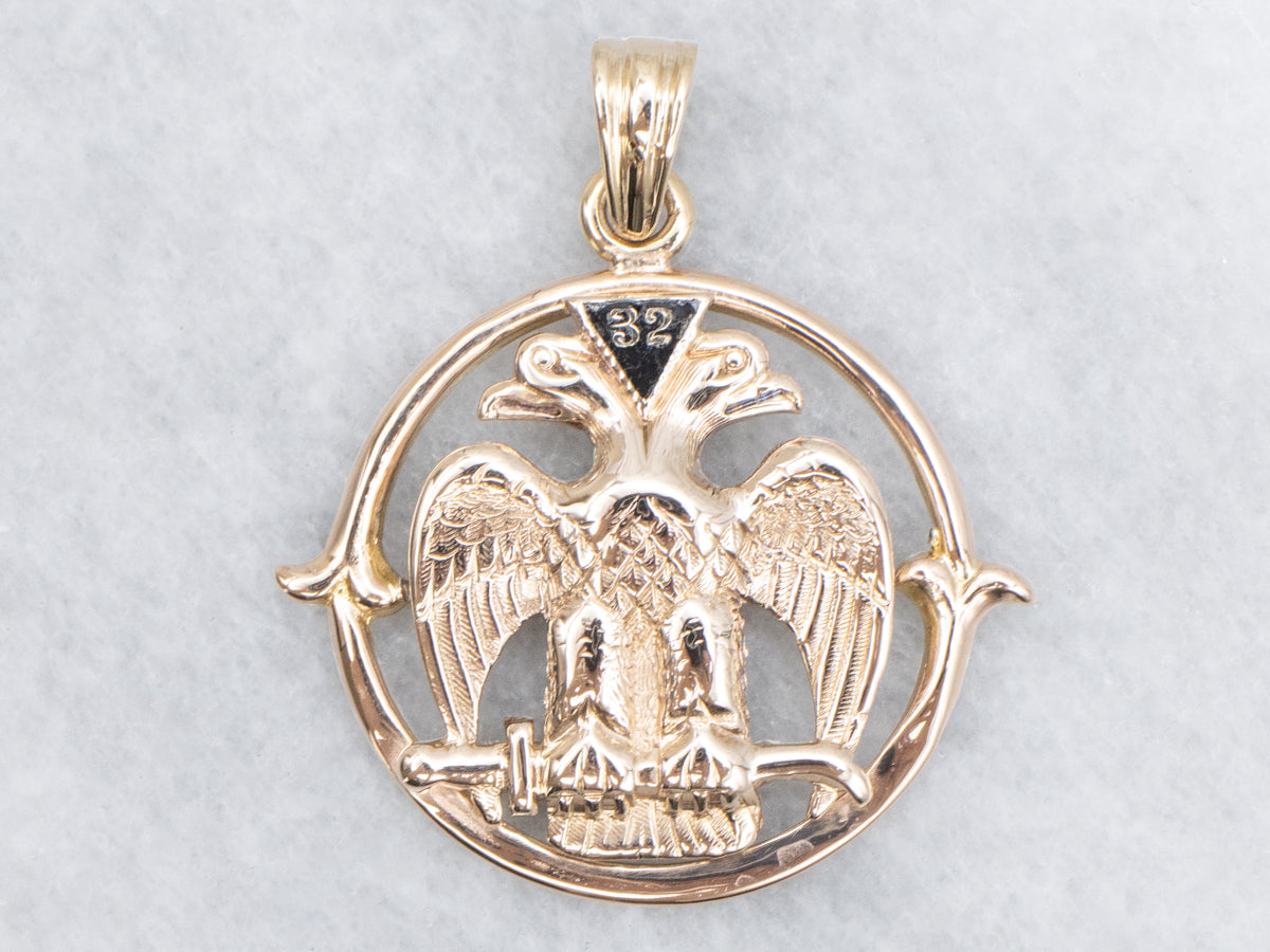 Scottish Rite Freemasonry Double Headed Eagle Gold Pendant