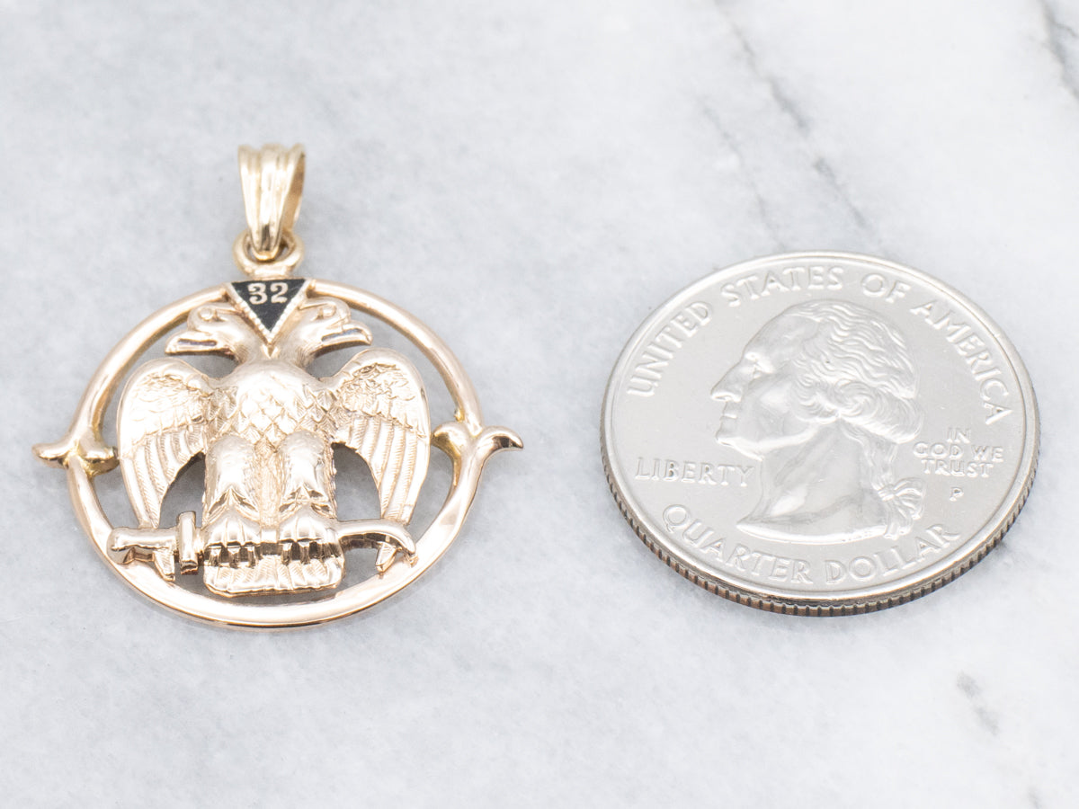 Scottish Rite Freemasonry Double Headed Eagle Gold Pendant