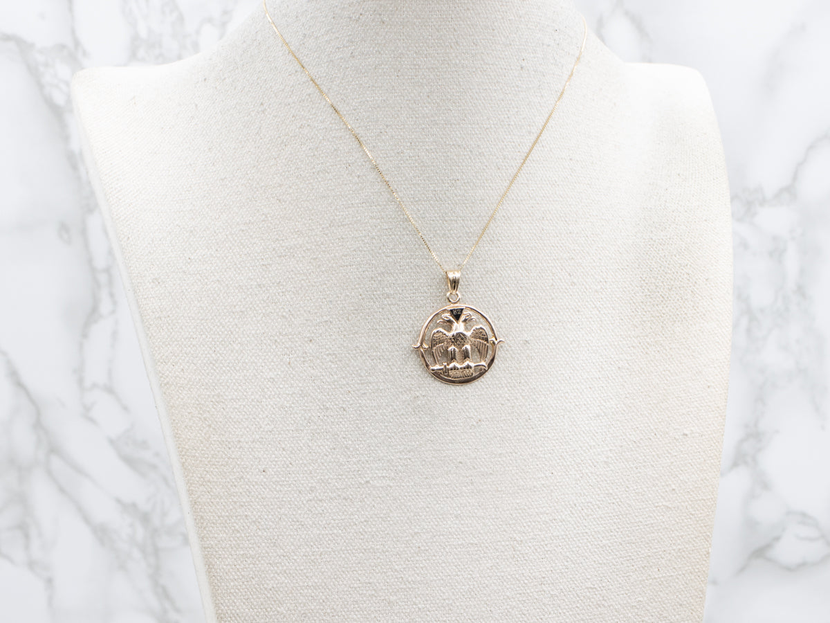Scottish Rite Freemasonry Double Headed Eagle Gold Pendant