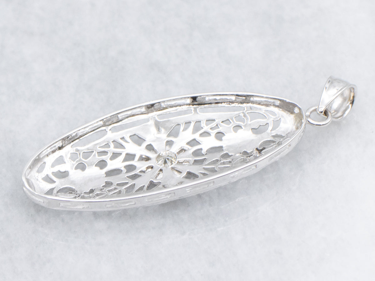 Old European Cut Diamond White Gold Filigree Pendant