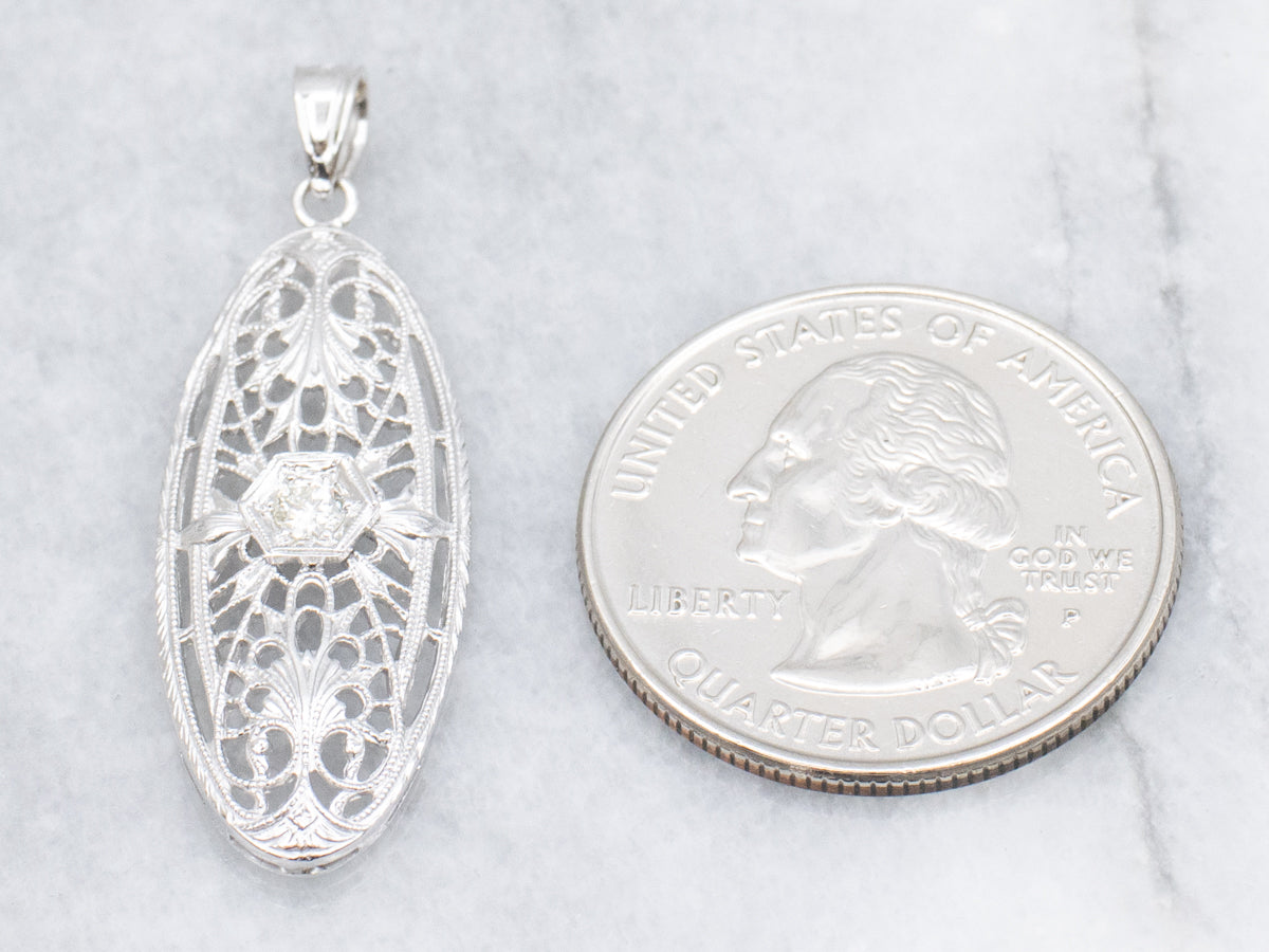 Old European Cut Diamond White Gold Filigree Pendant