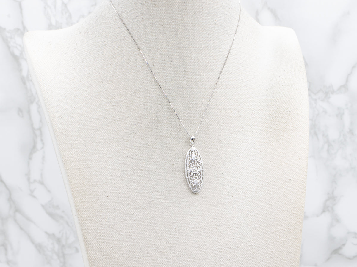 Old European Cut Diamond White Gold Filigree Pendant