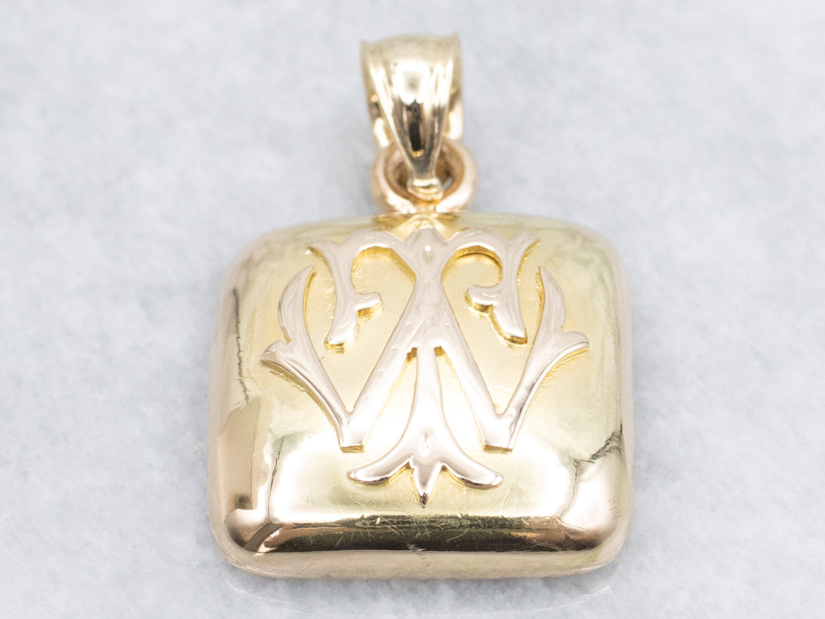 Victorian Interlocking Monogram "TW" Yellow Gold Pendant