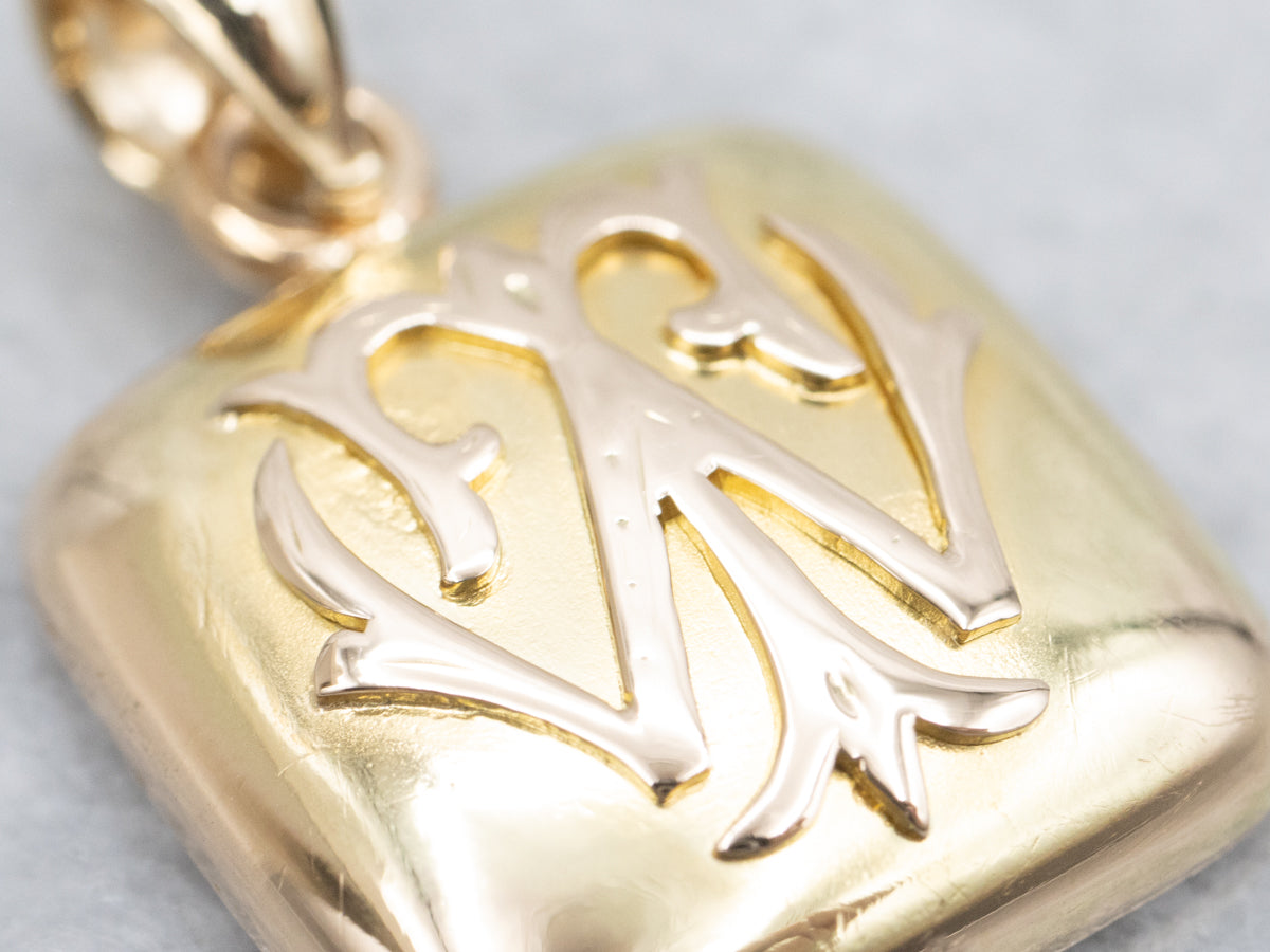 Victorian Interlocking Monogram "TW" Yellow Gold Pendant