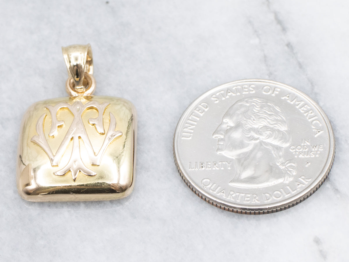 Victorian Interlocking Monogram "TW" Yellow Gold Pendant