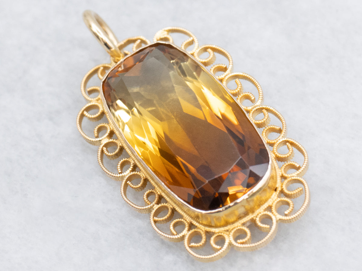 Bi-Color Citrine Scrolling Gold Pendant