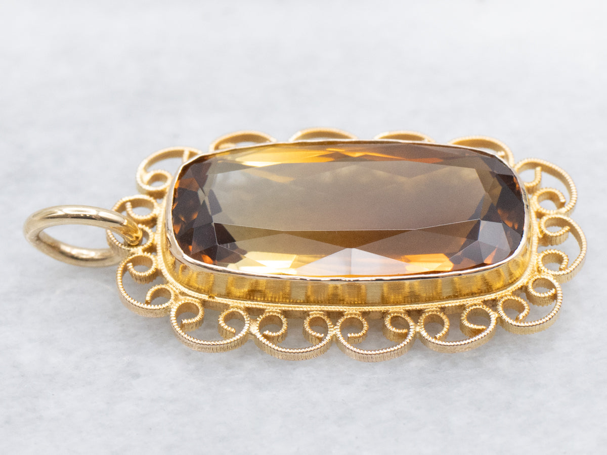 Bi-Color Citrine Scrolling Gold Pendant