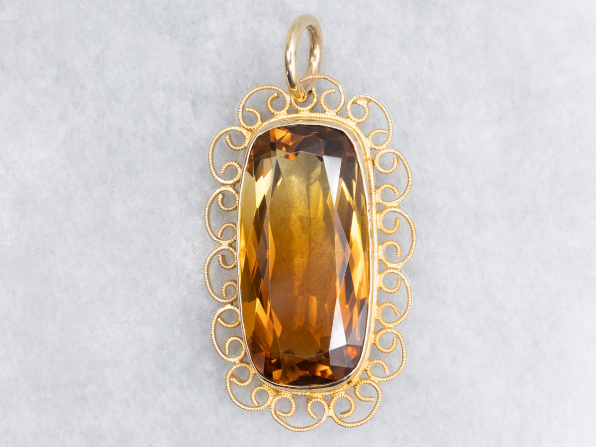 Bi-Color Citrine Scrolling Gold Pendant