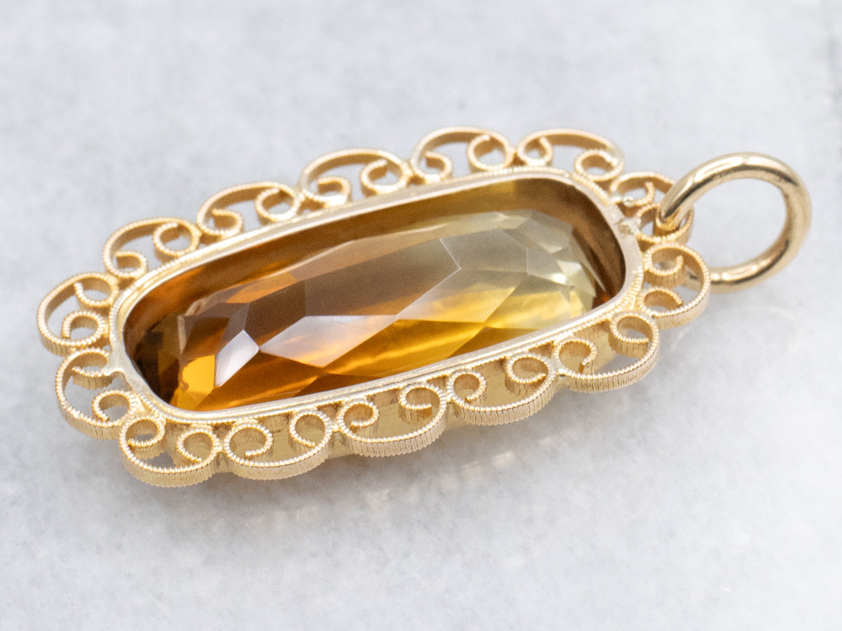 Bi-Color Citrine Scrolling Gold Pendant