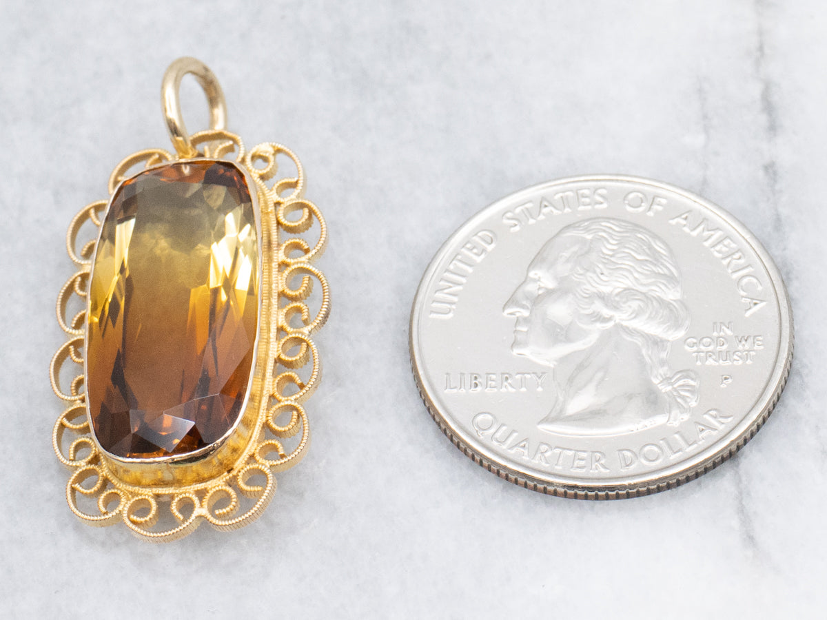 Bi-Color Citrine Scrolling Gold Pendant