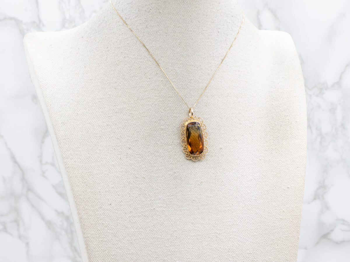 Bi-Color Citrine Scrolling Gold Pendant