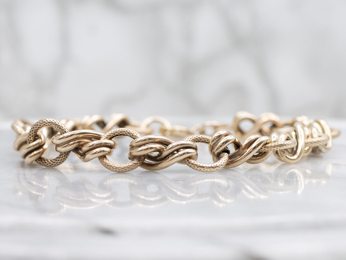 Antique Gold Textured and Twisting Link Bracelet