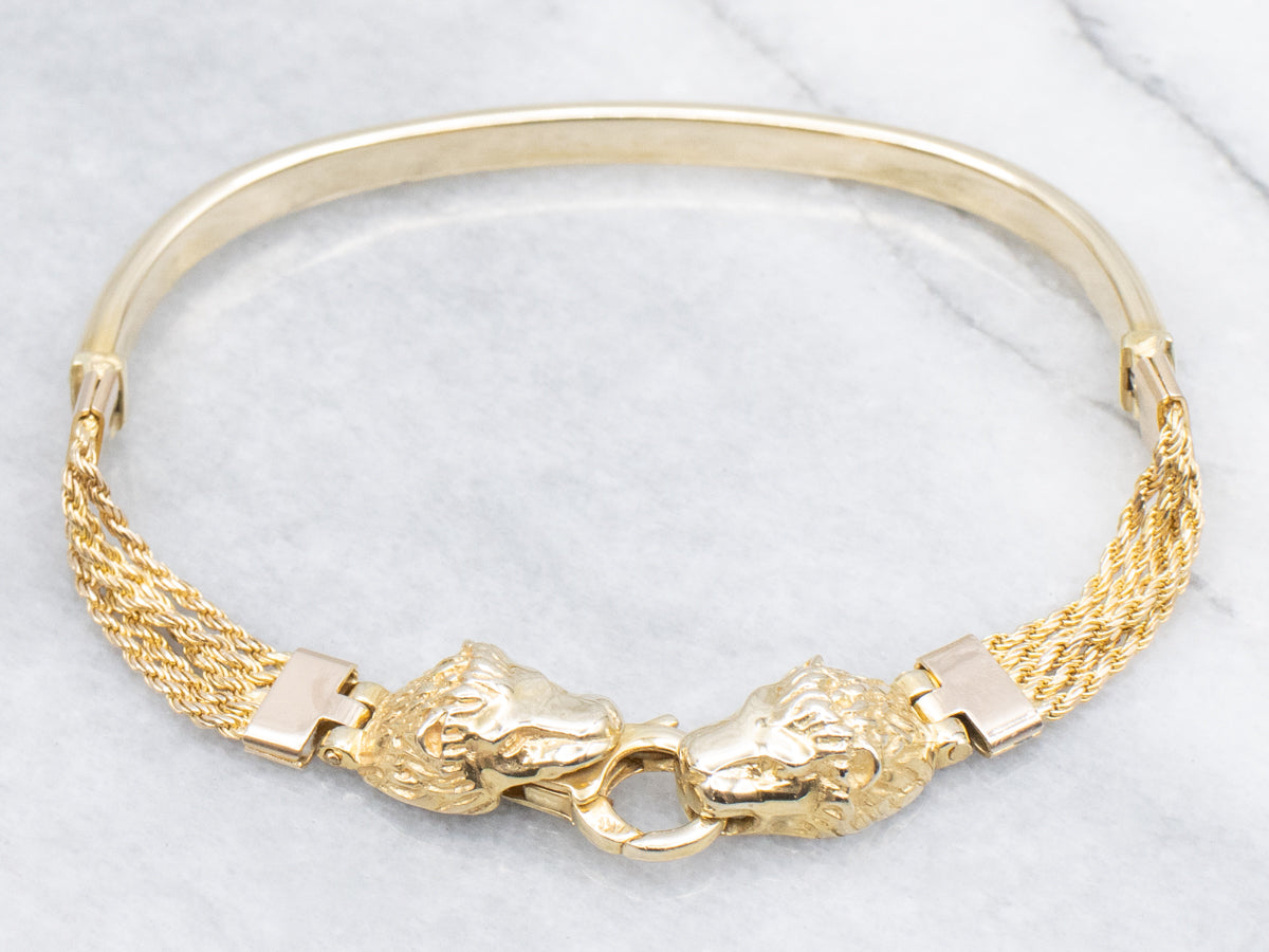 Fancy Double Lion Head Italian-Made Gold Bracelet