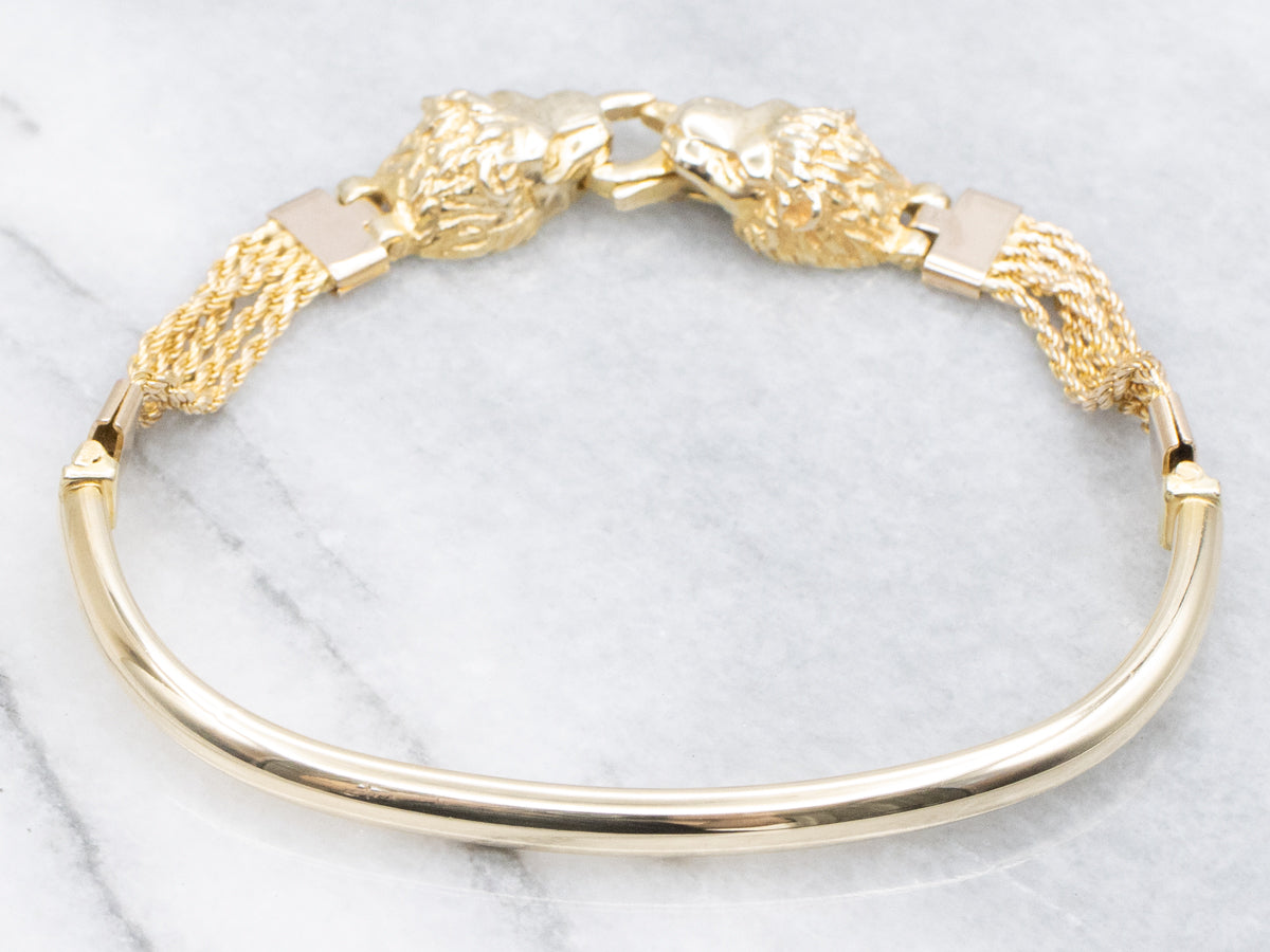 Fancy Double Lion Head Italian-Made Gold Bracelet