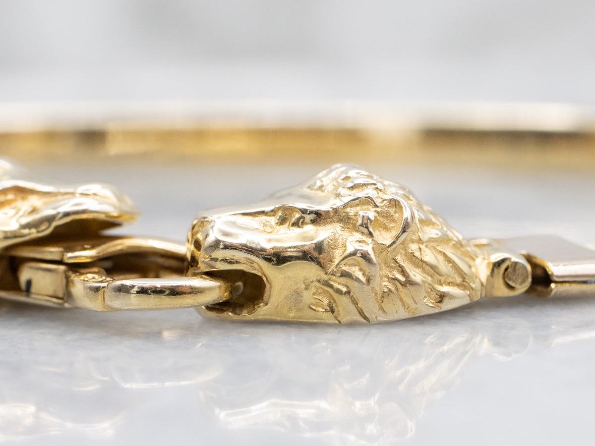 Fancy Double Lion Head Italian-Made Gold Bracelet