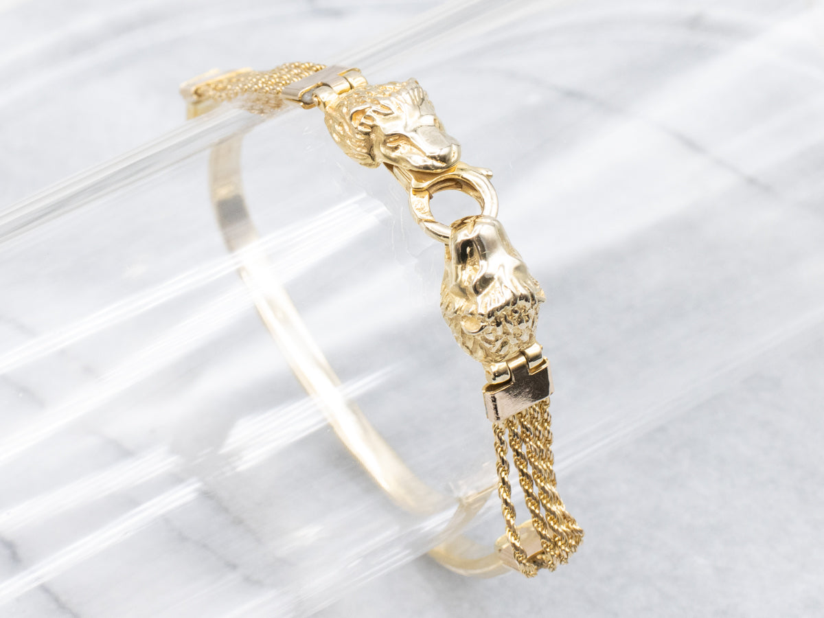 Fancy Double Lion Head Italian-Made Gold Bracelet