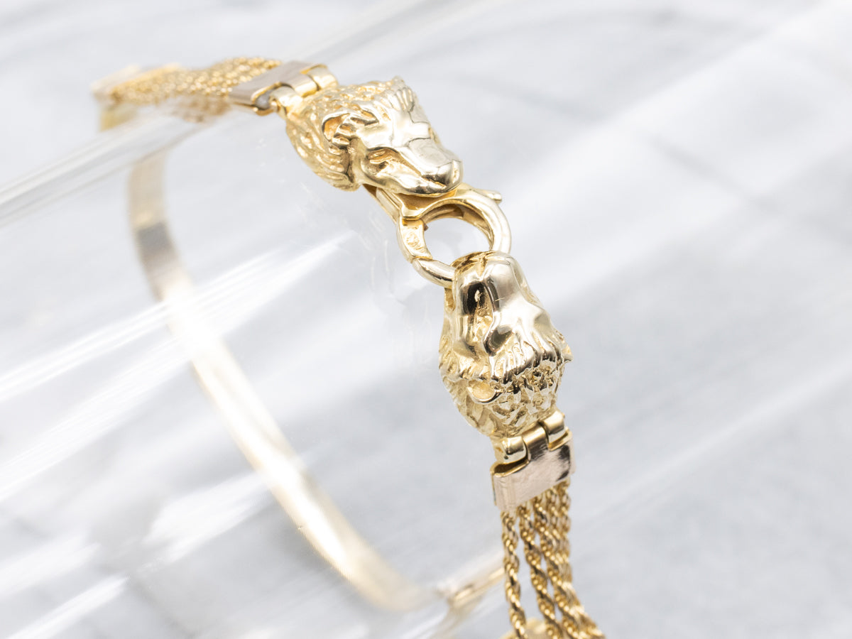 Fancy Double Lion Head Italian-Made Gold Bracelet