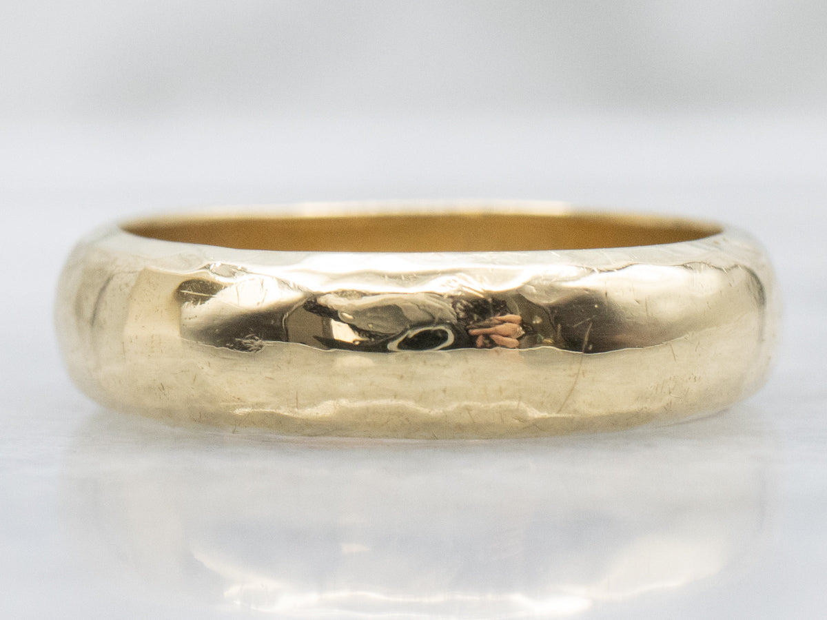 Italian 18-Karat Gold Half-Round Hammered-Finished Band
