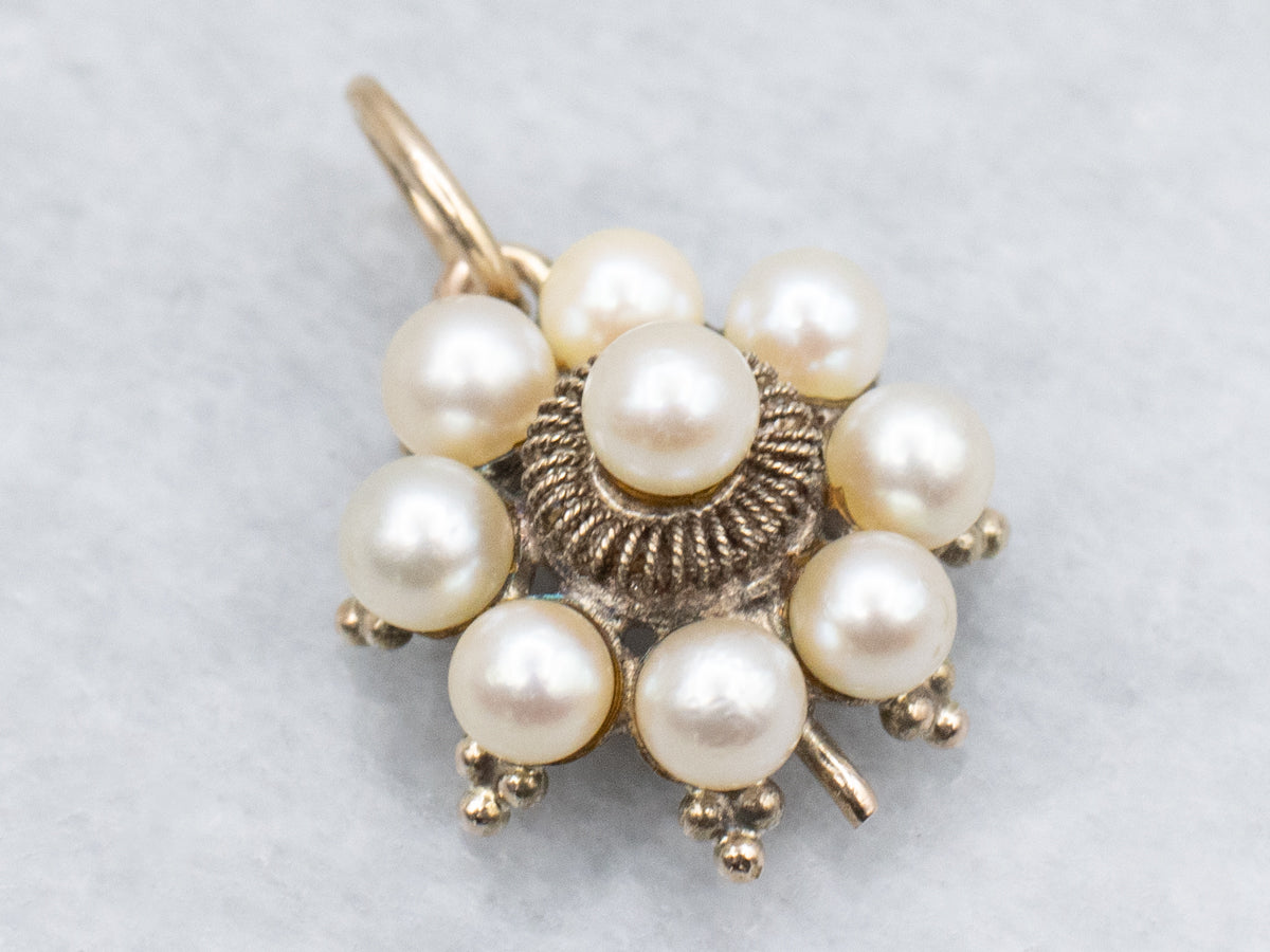 Saltwater Pearl Halo Vintage Gold Pendant