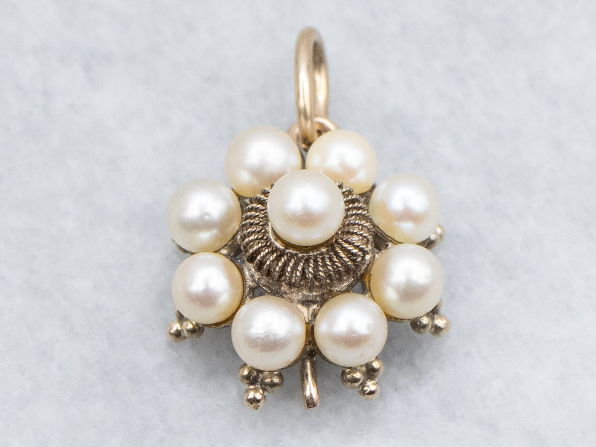 Saltwater Pearl Halo Vintage Gold Pendant