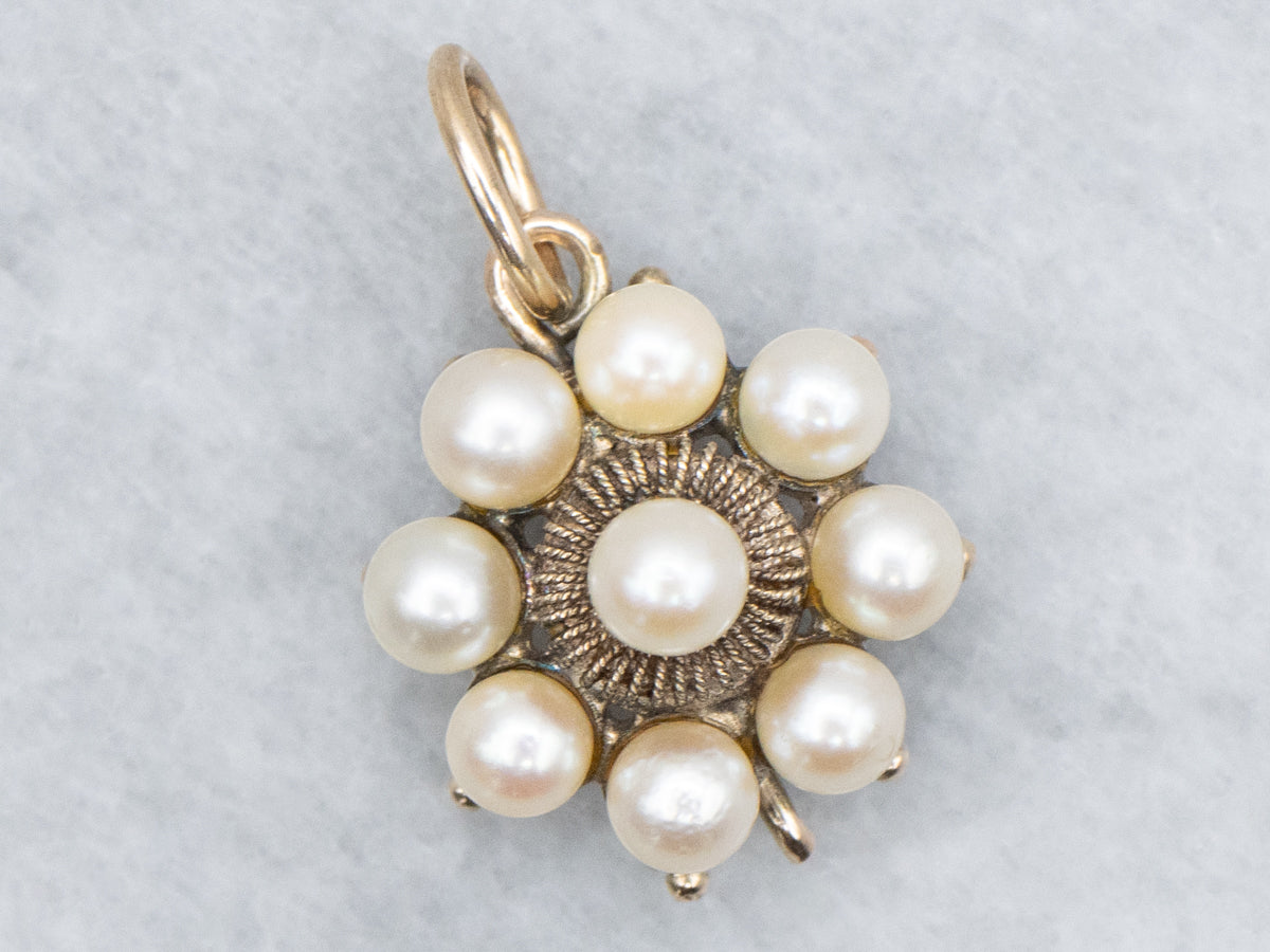 Saltwater Pearl Halo Vintage Gold Pendant