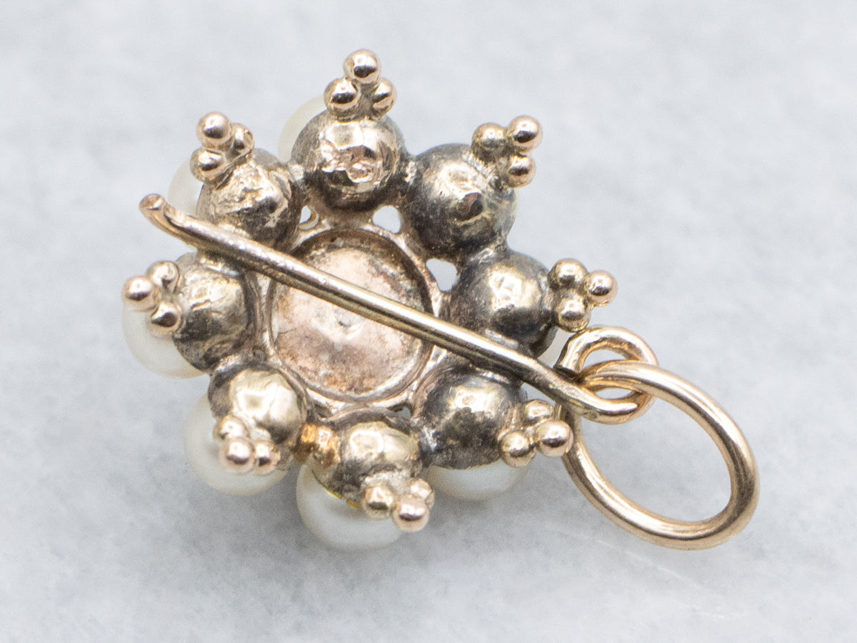 Saltwater Pearl Halo Vintage Gold Pendant