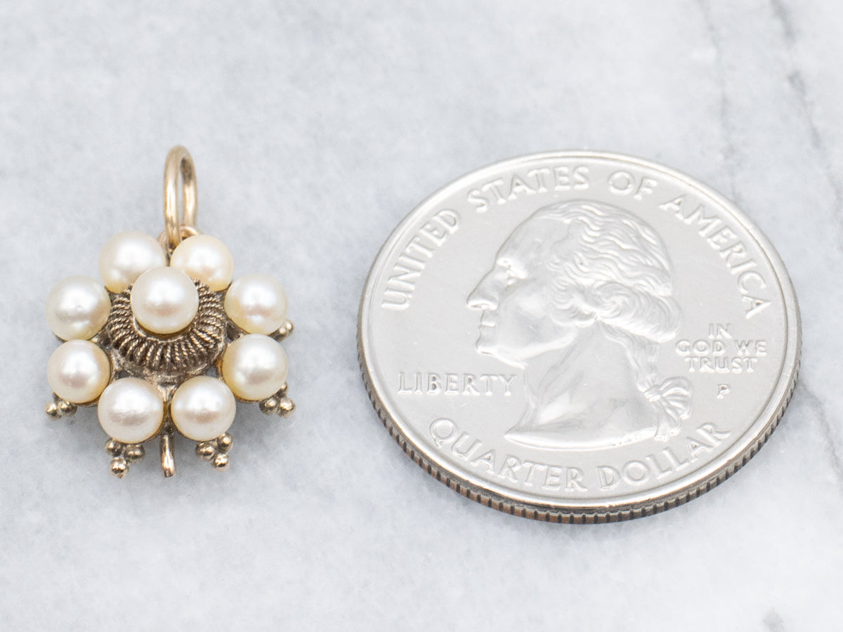 Saltwater Pearl Halo Vintage Gold Pendant