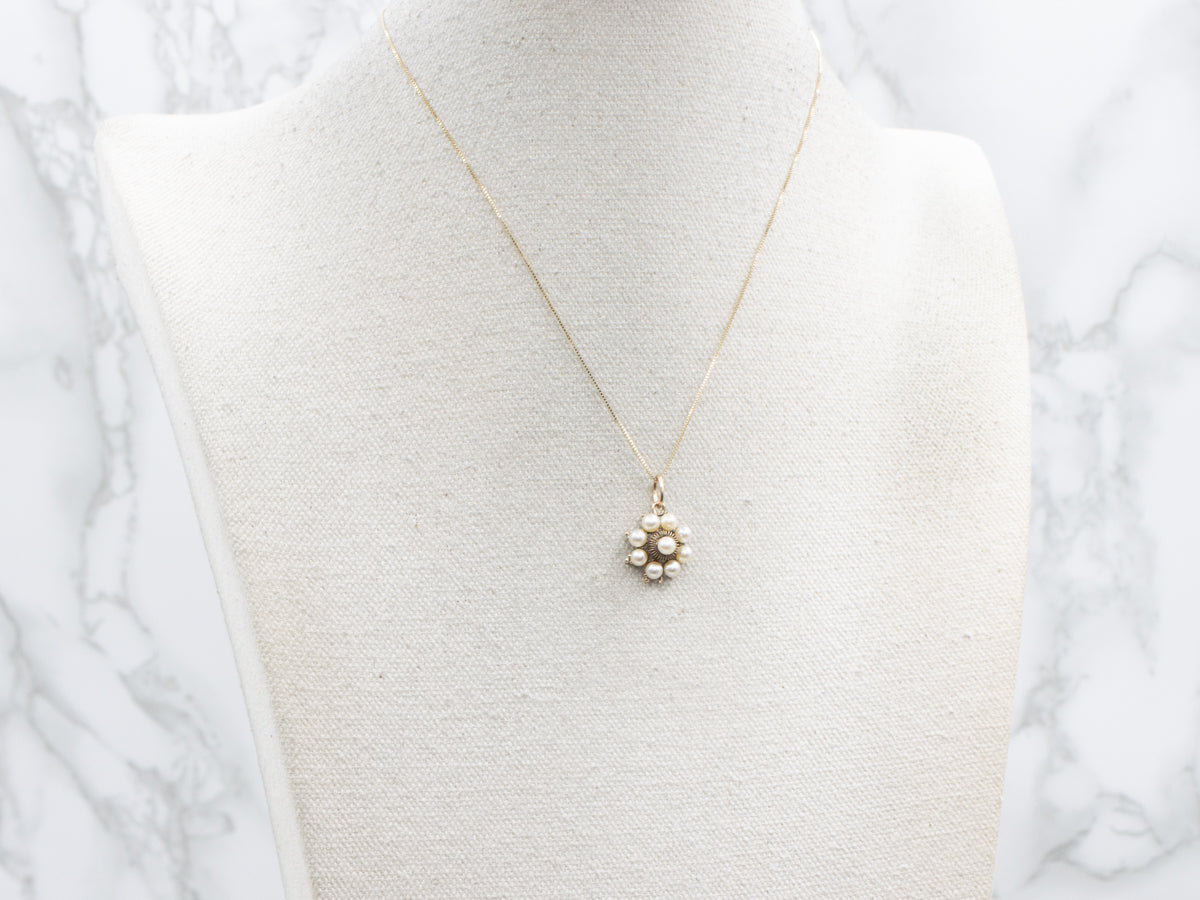 Saltwater Pearl Halo Vintage Gold Pendant