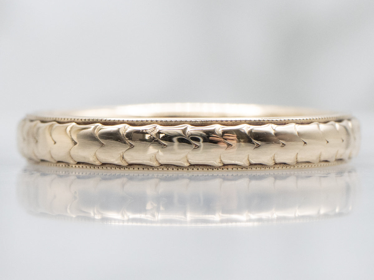 Men's Vintage Gold Chevron Patterned Band