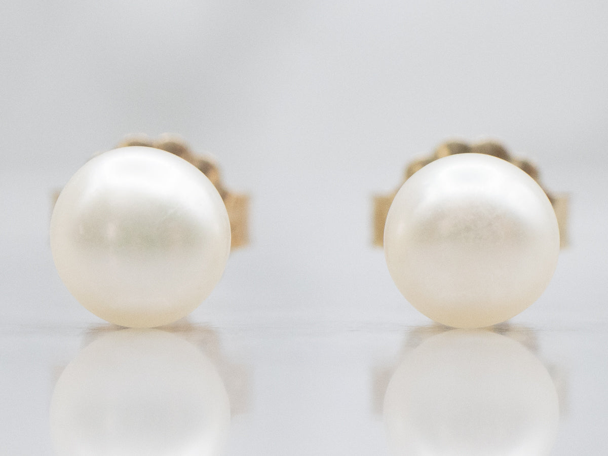 Yellow Gold Button Pearl Stud Earrings