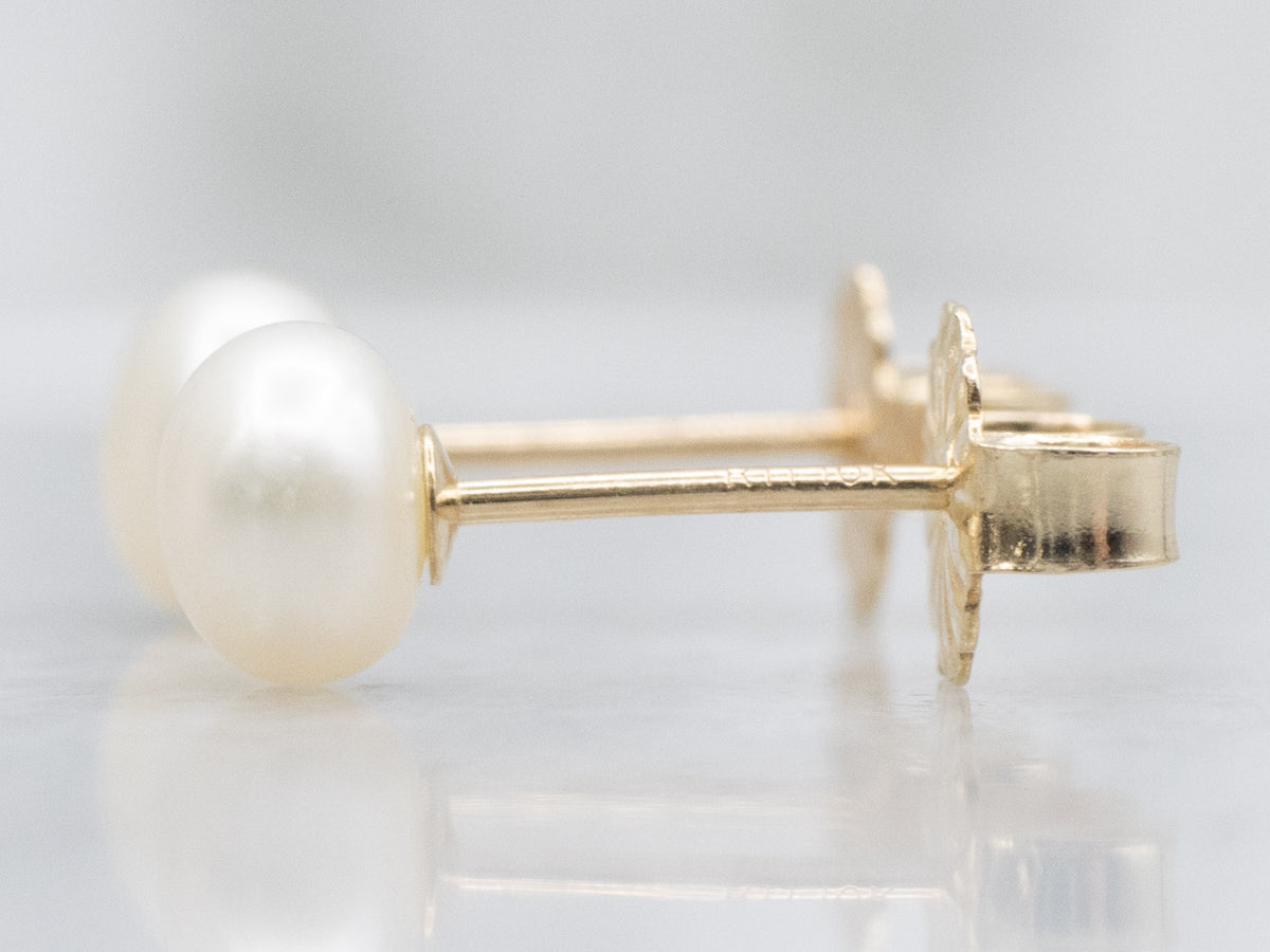 Yellow Gold Button Pearl Stud Earrings