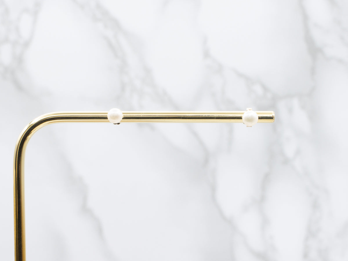 Yellow Gold Button Pearl Stud Earrings