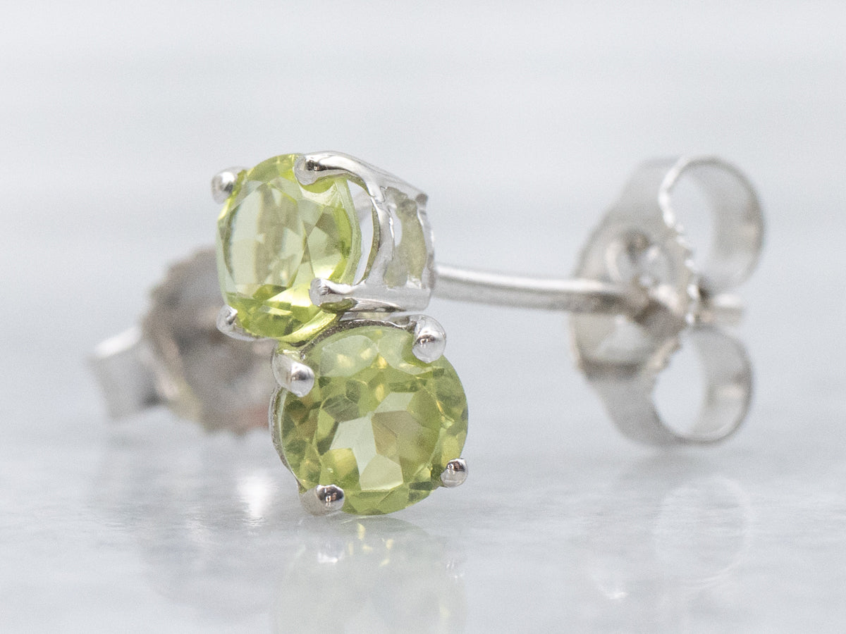 Round-Cut Peridot White Gold Stud Earrings