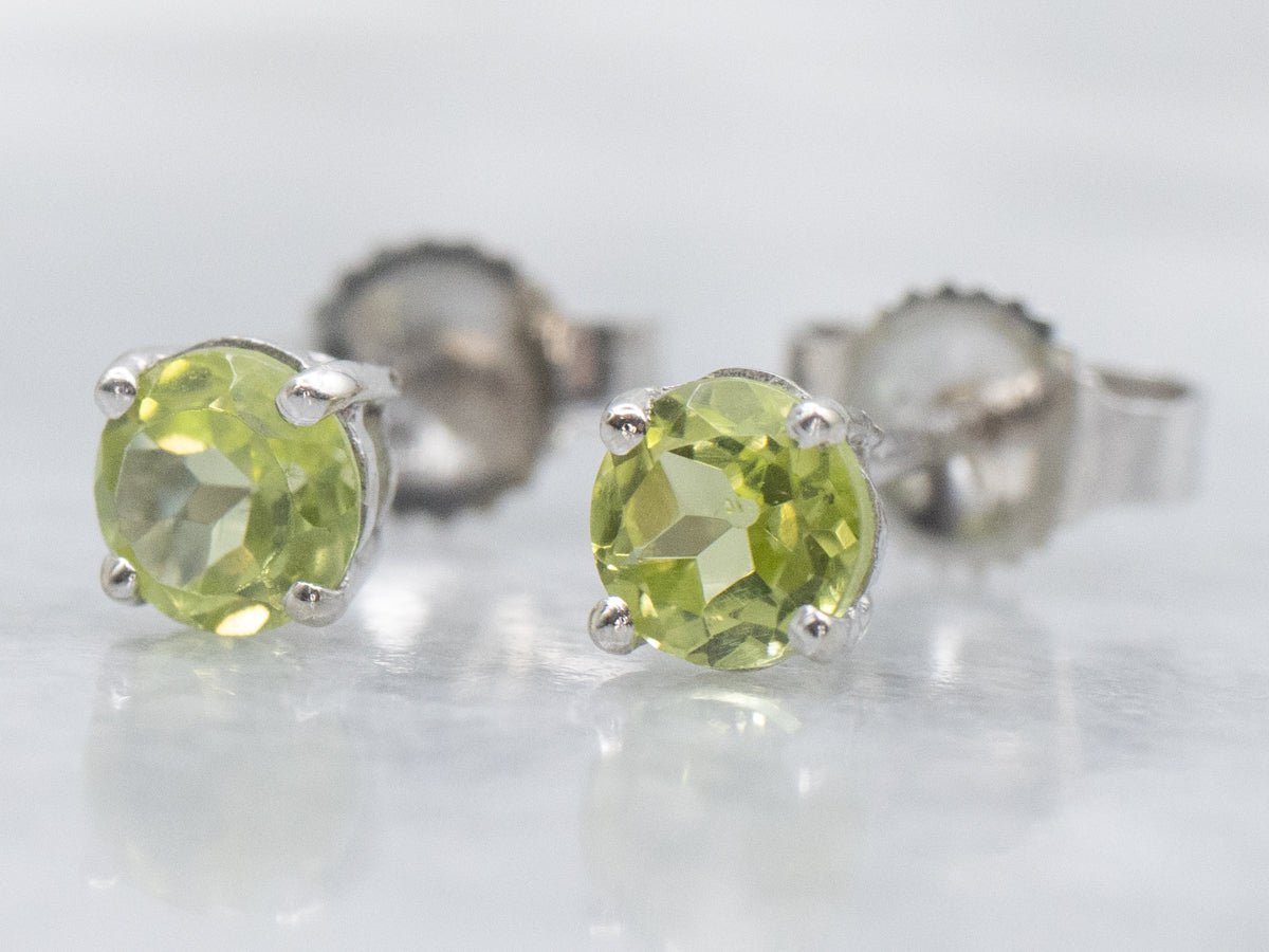 Round-Cut Peridot White Gold Stud Earrings