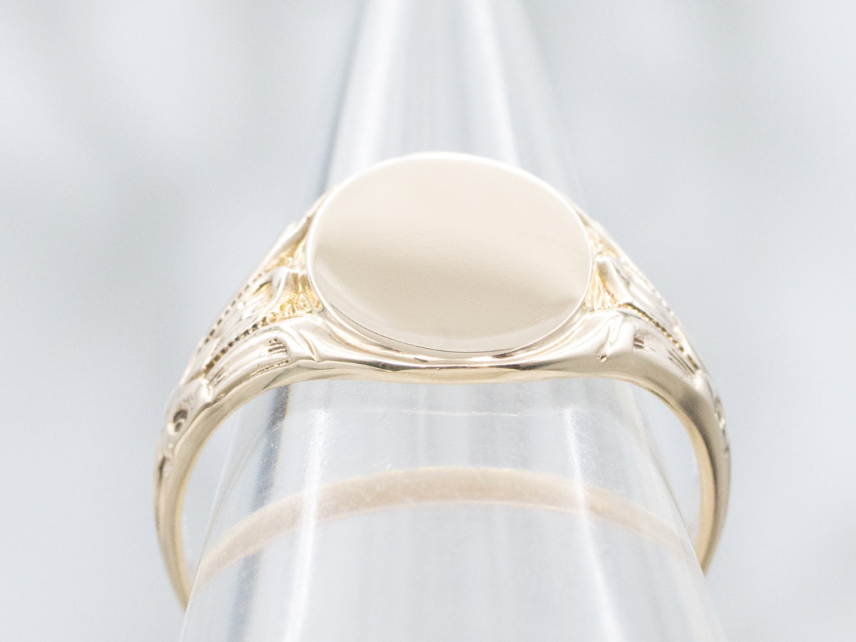 Antique Yellow Gold Signet Ring with Engravings
