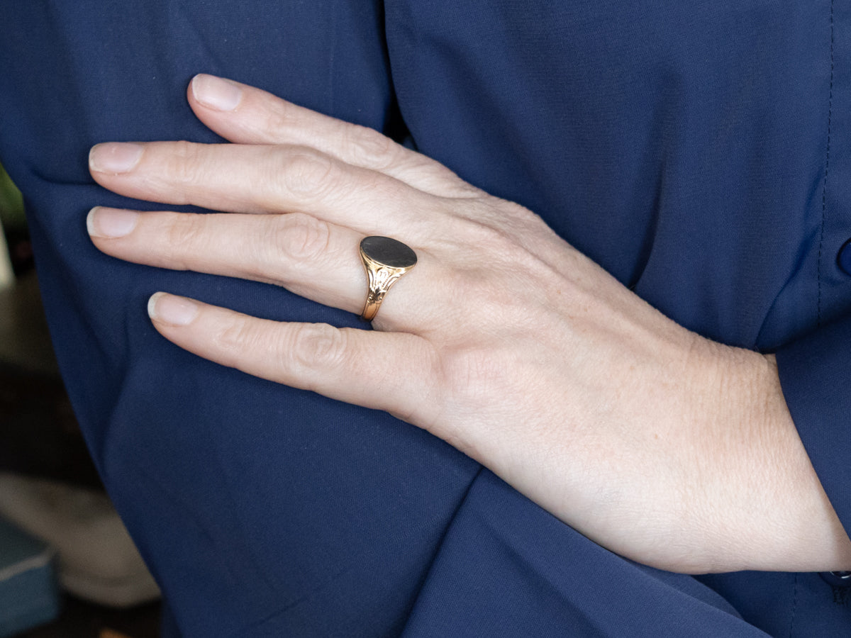 Antique Yellow Gold Signet Ring with Engravings