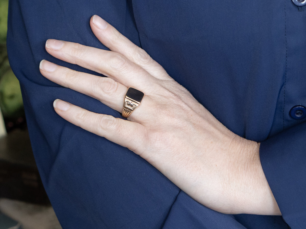 Antique Gold Squared-Top Signet Ring