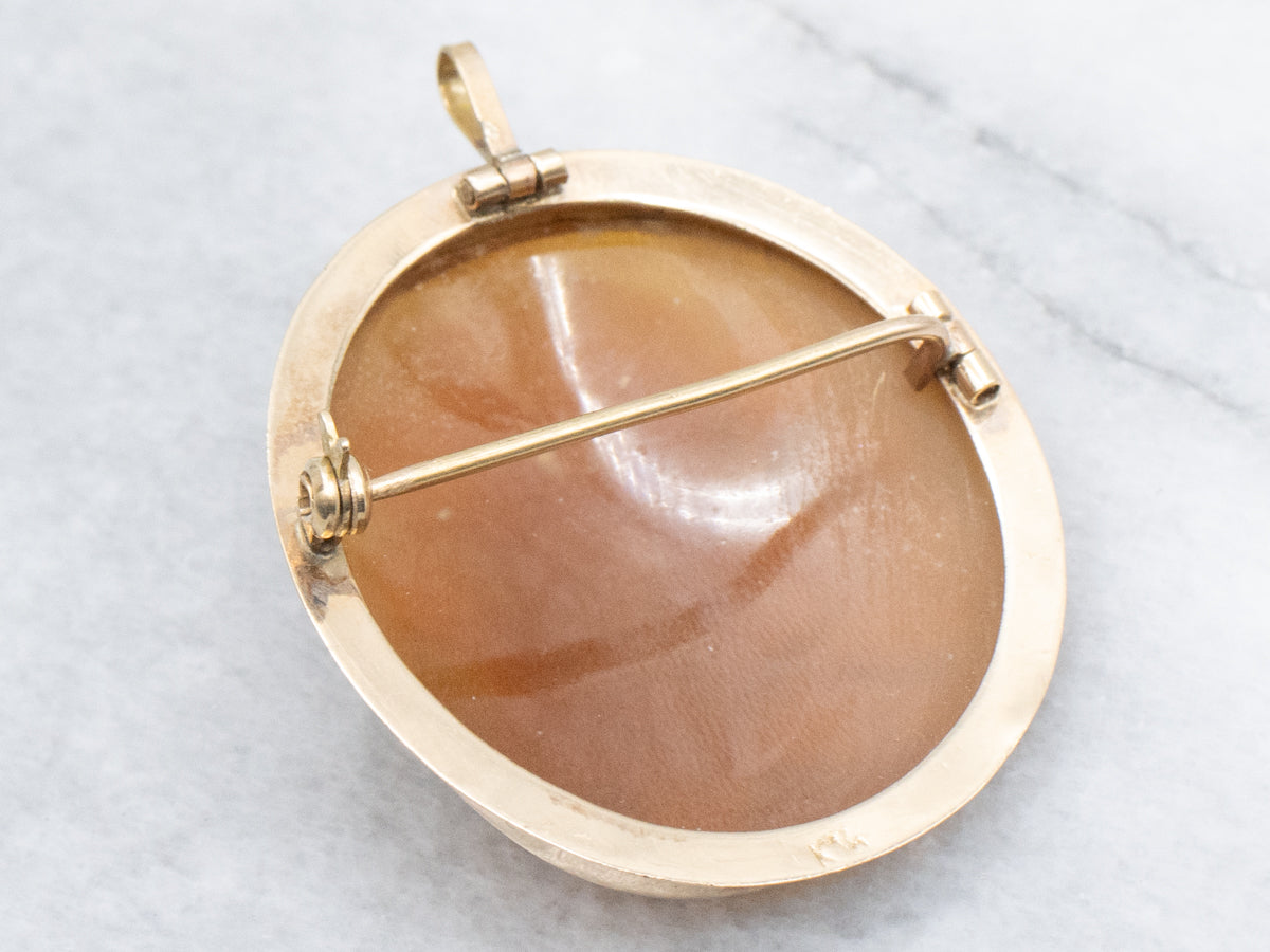 Vintage Floral Cameo Yellow Gold Pin and Pendant