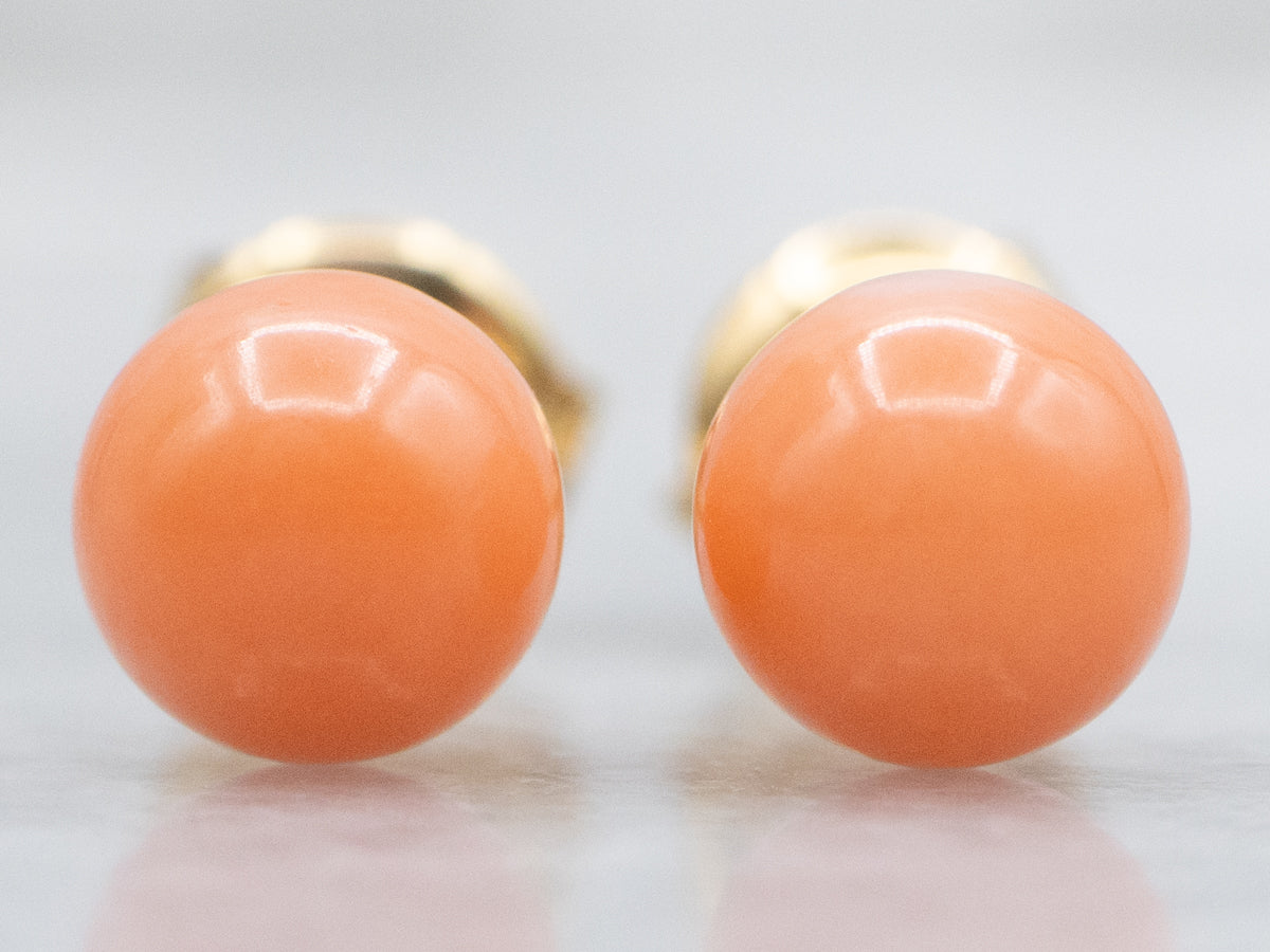 Vintage Gold and Coral Ball Stud Earrings