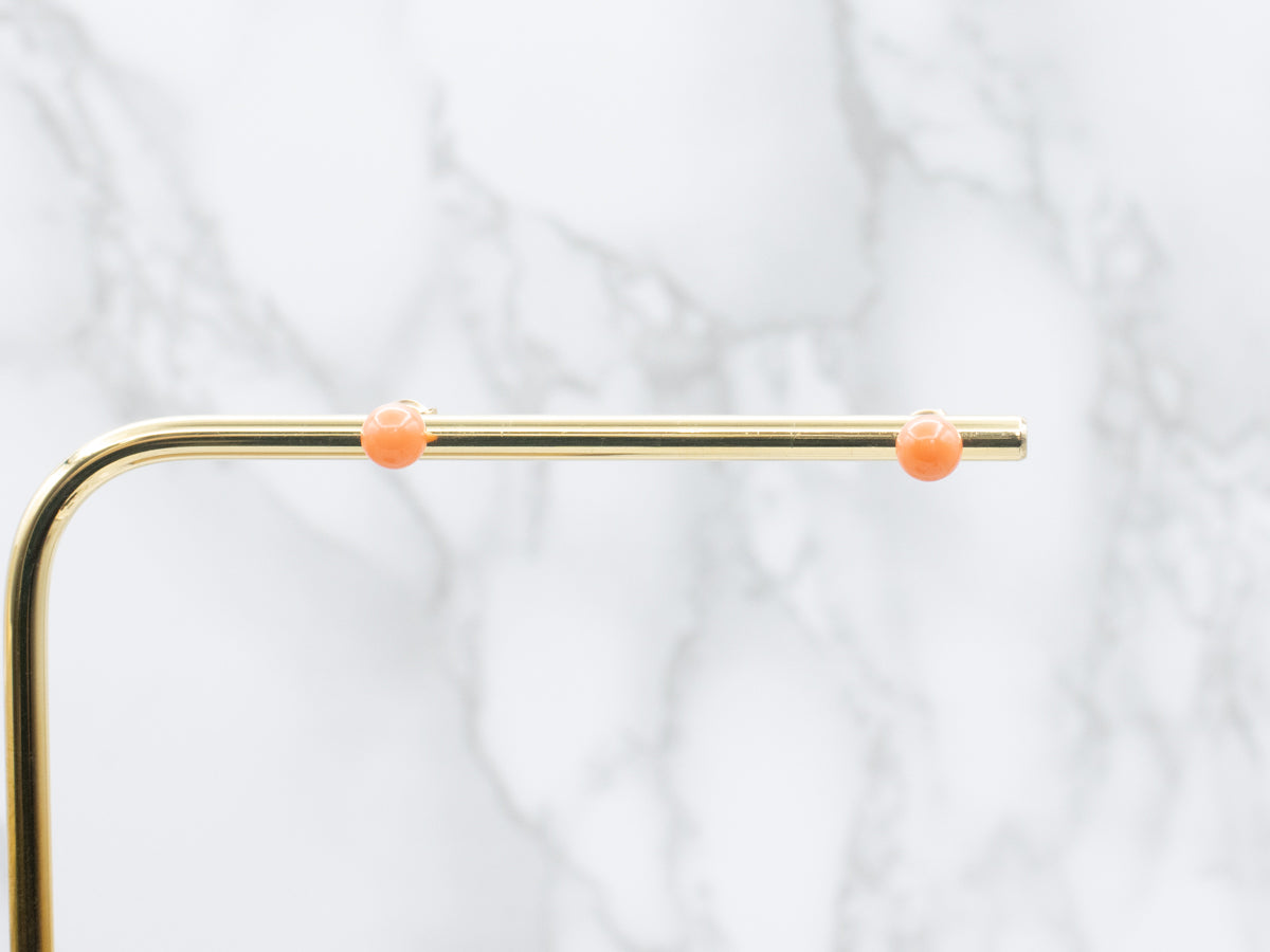 Vintage Gold and Coral Ball Stud Earrings