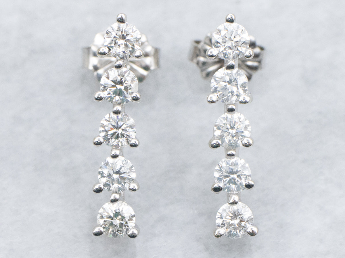 Five-Stone Diamond Drop Earrings in White Gold