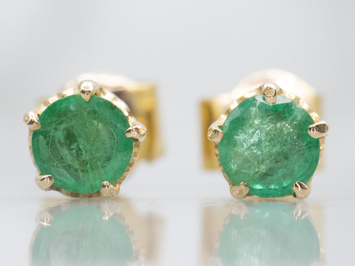 Yellow Gold Emerald Gemstone Stud Earrings