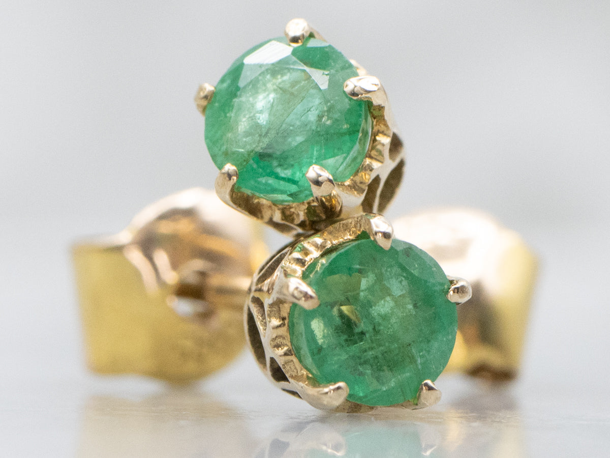 Yellow Gold Emerald Gemstone Stud Earrings